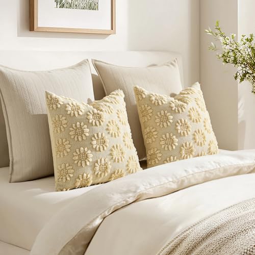 Sunflower Pillow Covers Set of 2 | 18x18 Soft Plush Decorative Cushion Covers