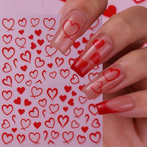 Heart Nail Art Stickers - 6 Sheets Self-Adhesive Valentine Decals