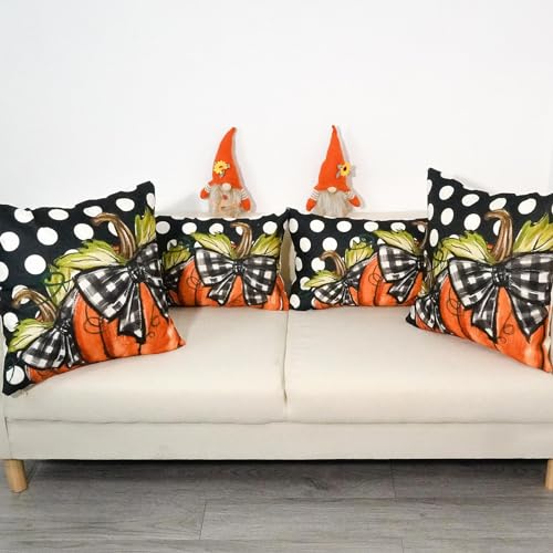 TAJWE 18x18 Polka Dot Pumpkin Pillow Covers - Black & Yellow, Set of 2