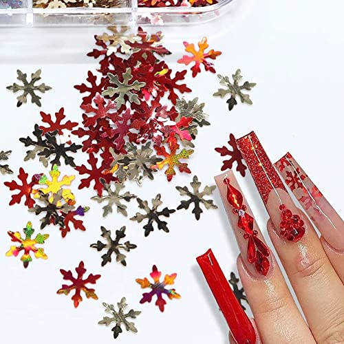 Christmas Snowflake Nail Art Sequins 3D Holographic Glitter Decals Kit