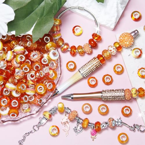 60Pcs Orange Large Hole Beads 5mm European Craft Beads for Jewelry Making
