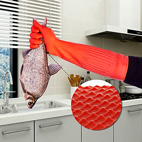 SYROVIA Extra Long Rubber Cleaning Gloves, Puncture Proof, Small 21.7"