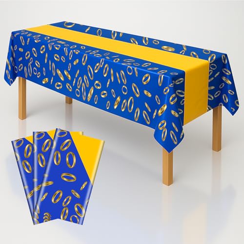 3-Pack Blue & Gold Ring Print Plastic Tablecloths - 108x54