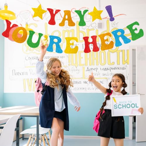 Yay! You're Here Rainbow Banner Decoration - Welcome Back Sign (Rainbow-1)
