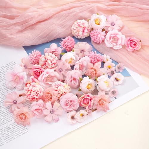 Mini Pink Flowers for Crafts - 65pcs Faux Rose & Daisy Set