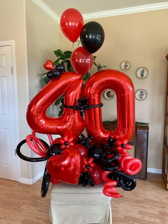Red 4 Balloon - 40 Inch Number 4 Balloon for 4th Birthday Party Decorations | Large Red Party Decor