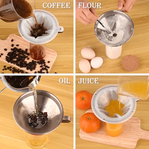 304 Stainless Steel Kitchen Funnel Set with Fine Mesh Strainers