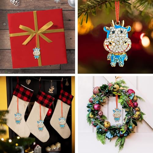 Metal Calf Christmas Ornament with Blue Rhinestones - 1.2” x 2.2”