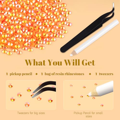 6000pcs 4mm Resin Jelly Flatback Rhinestones Orange AB with Tools