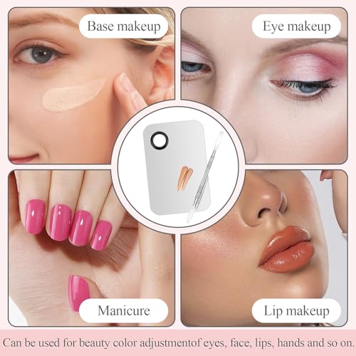 LuckyOpt Makeup Mixing Palette and Spatula Set - 4 Piece Metal Tool Kit