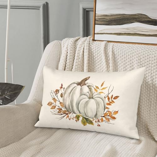 Fall Pumpkin Pillow Covers Set of 2 - 12x20 Inch Decorative Cushions