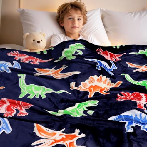 Glow in the Dark Dinosaur Throw Blanket for Kids, 40"x60"