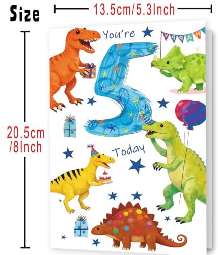 Dinosaur 5th Birthday Card for Boy - Cute Greeting Card (MS432)