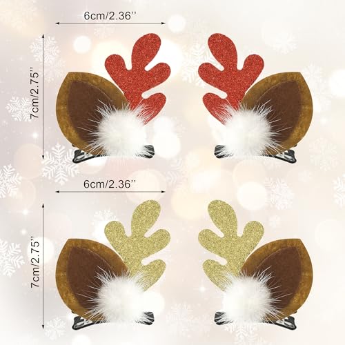 Quacc Christmas Reindeer Antler Hair Clips 2 Pairs Red and Gold