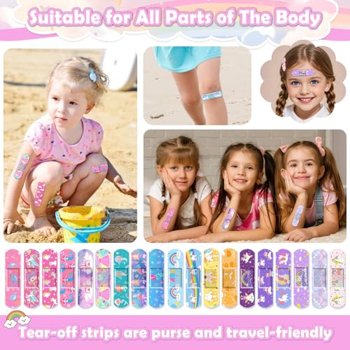 33 Styles Kids Cartoon Bandages 300 Pcs Adhesive Flexible Unicorn Bandages Cartoon Bandaids Variety Pack Waterproof Breathable Protect Scrapes and Cuts for Girls Boys Children Toddlers(Cute)