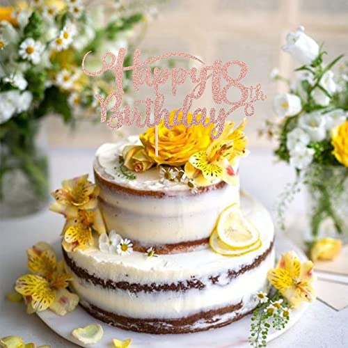 Happy 18th Birthday Cake Topper - Rose Gold Glitter Decoration
