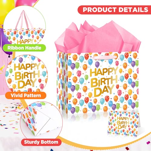 Colorful Balloon Gift Bag with Tissue Paper & Card | Happy Birthday
