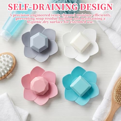 LUSTRIB 4-Piece Lotus Silicone Soap Holder Set - Non-Slip Draining Tray