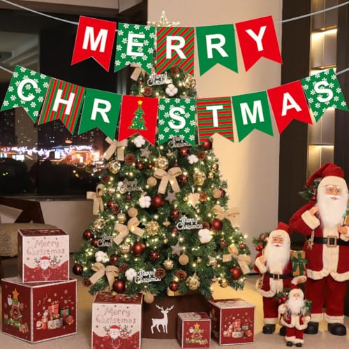 Merry Christmas Banner - Reusable Red & Green Decor for Parties