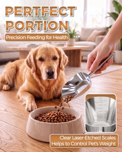 TREMENDRY 1-Cup Stainless Steel Pet Food Scoop with Measurement Markings