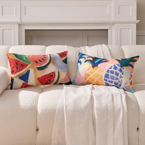 Summer Fruit Throw Pillow Covers Set of 2 12x20 Inches - Artistic Canvas-Like Decor