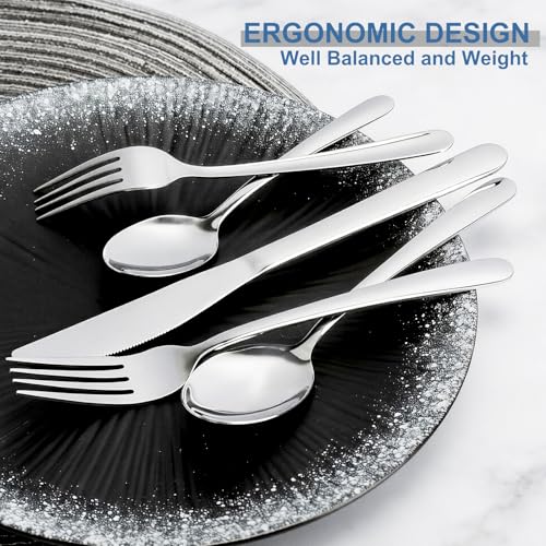 BEWOS 20-Piece Stainless Steel Silverware Set - Silver Flatware for 4