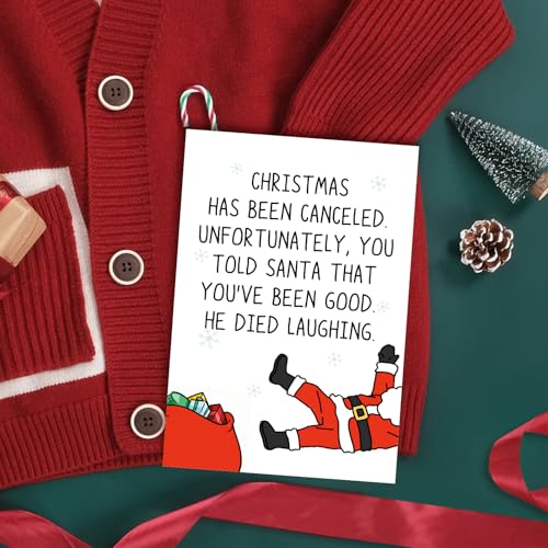Funny Christmas Card for Sister Brother Daughter Son - Santa Died Laughing, Holiday Humor, #560