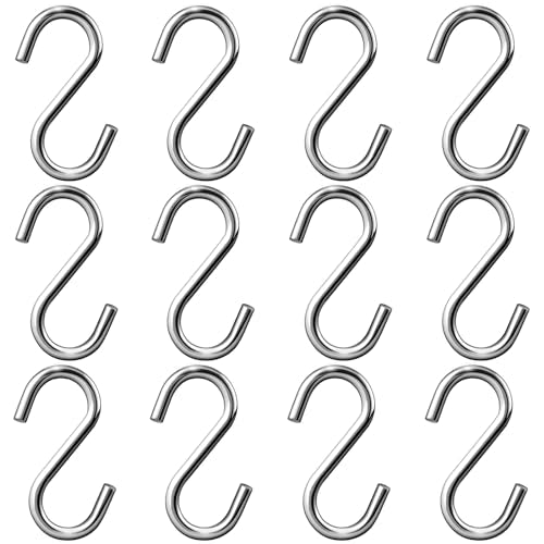 Dreecy Heavy Duty Stainless Steel S Hooks - 12 Pack, 2 Inch