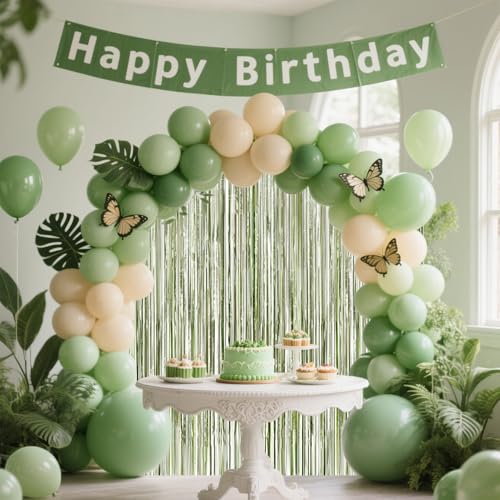 Sage Green Foil Fringe Curtain Set - 4 Pack Tinsel Backdrop for Parties