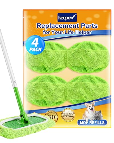 KEEPOW Reusable Mop Pads for Swiffer - Dual-Material Wet/Dry, 4 Pack Green