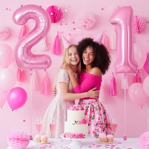 Pink Number 21 Balloon - Jumbo 40 Inch Mylar Foil Balloon for Birthday Party