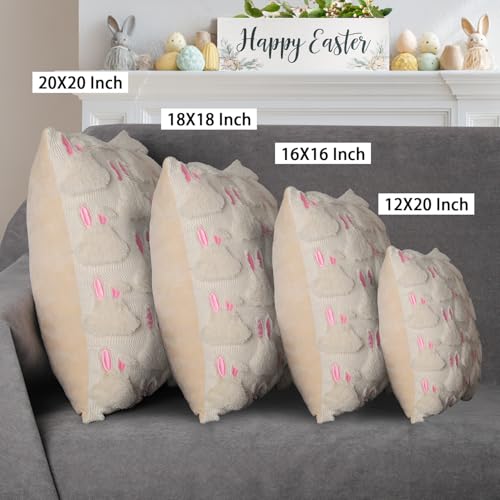 4TH Emotion Easter Rabbit Throw Pillow Covers, 18x18 Faux Fur Beige Set of 2