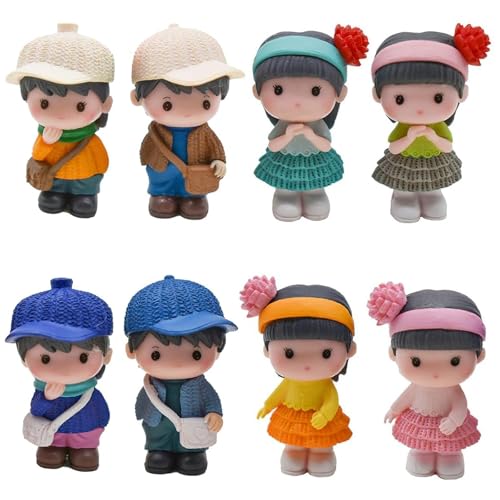 8-Piece Mini Resin Boy and Girl Figurines for Fairy Gardens & Decor