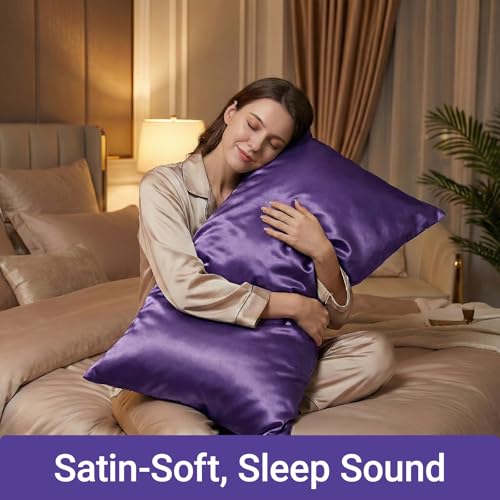 Q&J FABRIC CO. 2 Pack Satin Pillowcases - Standard Size 20x26, Purple, Cooling & Hair Care