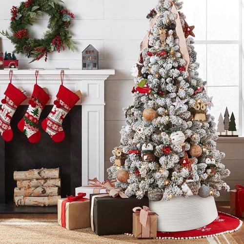 White Christmas Tree Collar 28 Inch Woven Cotton Rope Farmhouse Holiday Decor