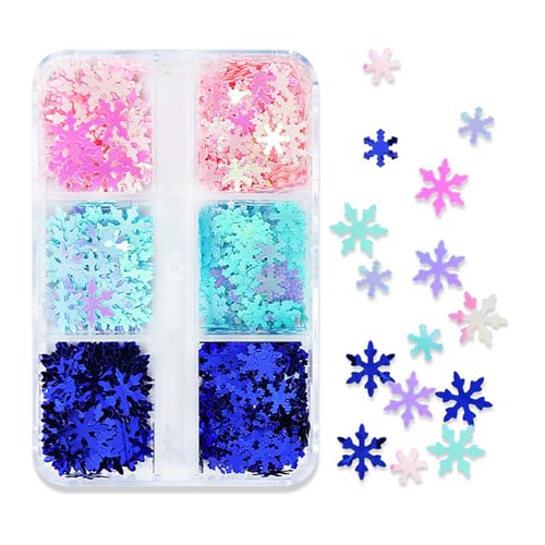 OHWODA Snowflake Nail Glitters 6-Grid Holographic Sequins