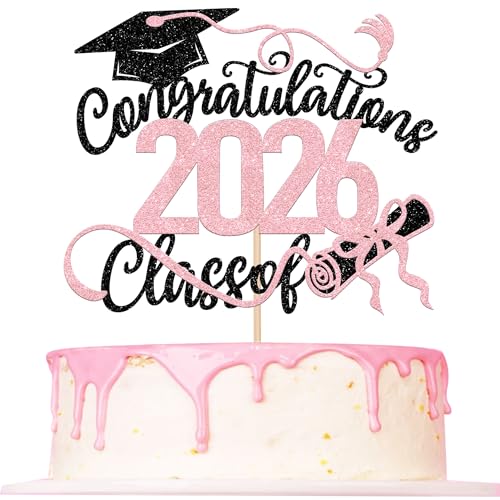 Class of 2026 Cake Topper - Glitter Graduation Decoration