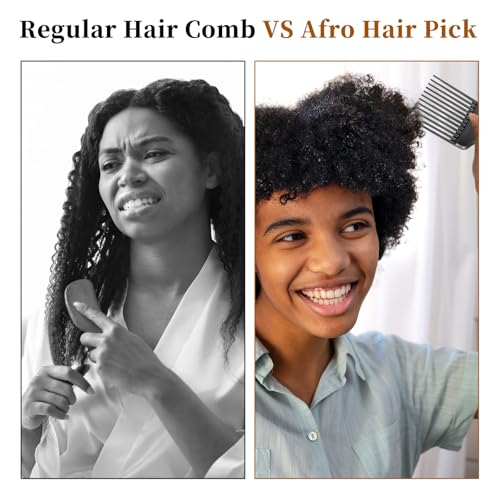 Exclaith 2 Pcs Black Wide-Tooth Afro Lift Combs for Curly Hair Styling