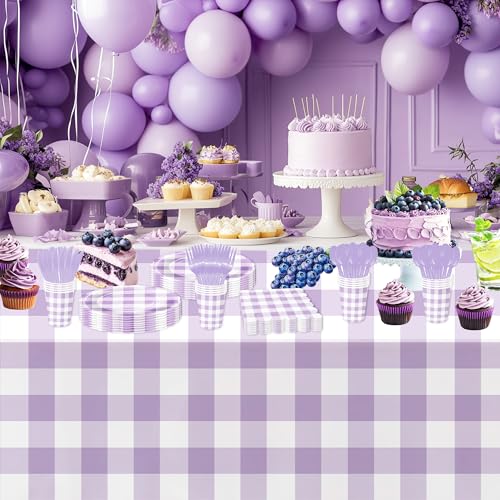 Light Purple Gingham Tablecloth Set - 3 Pack, 55 x 86 in