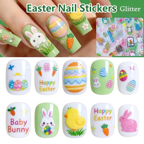 Easter Nail Art Stickers 6 Sheets Self-Adhesive Bunny Decals