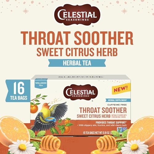 Celestial Seasonings Throat Soother Herbal Tea 16 Bags - Caffeine-Free, Soothing Citrus & Mint Flavor (Variation: Throat Soother / 16 Count)