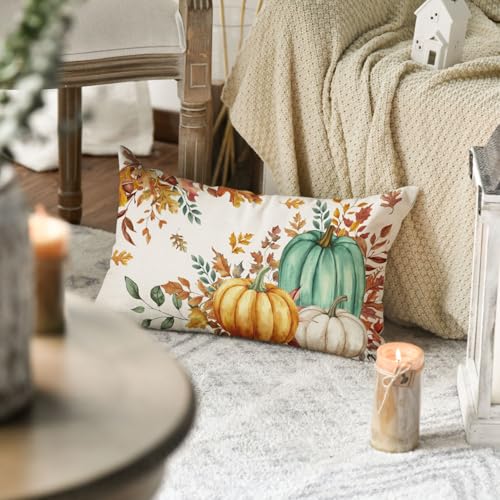 Fall Pumpkin Maple Leaves Pillow Cover 12 x 20 Inch