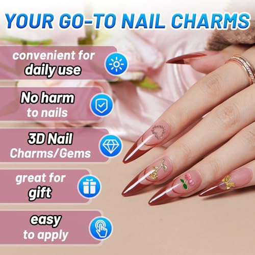 ALGLEA 80Pcs Gold Nail Charms Set Y2K 3D Metal Nail Art Gems