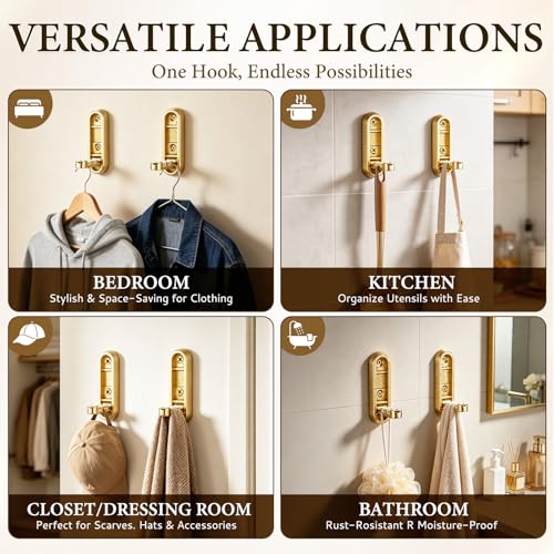 CHAFURIO Folding Wall Hooks - Gold Heavy Duty Coat Hooks (2 Pack)