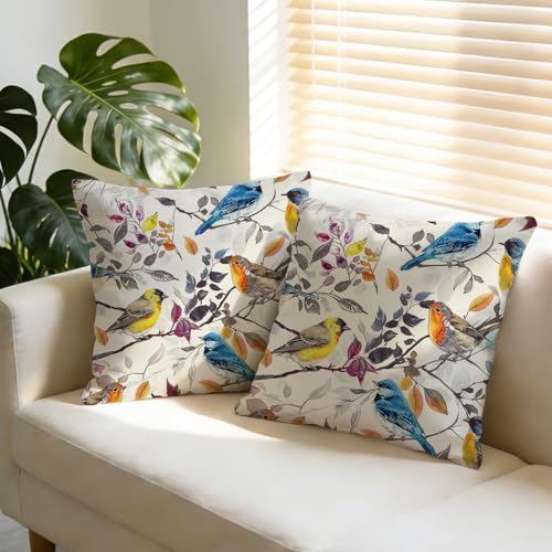 Watercolor Bird Decorative Throw Pillow Covers, 18x18 Set of 2