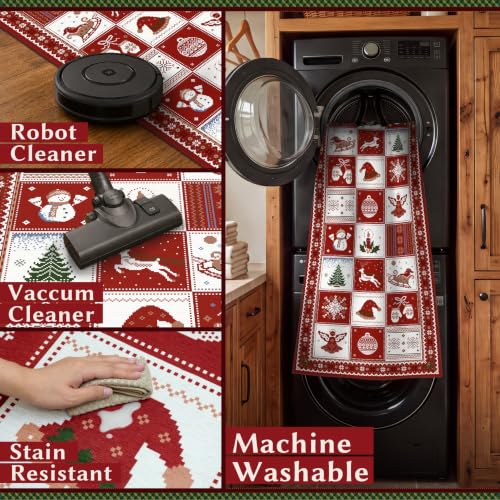 Christmas Runner Rug 2'6"x8' - Red White Patchwork Holiday Decor