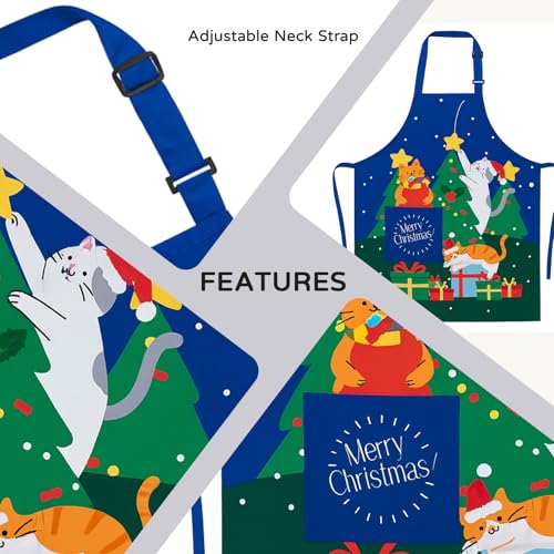 Christmas Funny Apron, Adjustable Kitchen Bib Apron with Cat Design