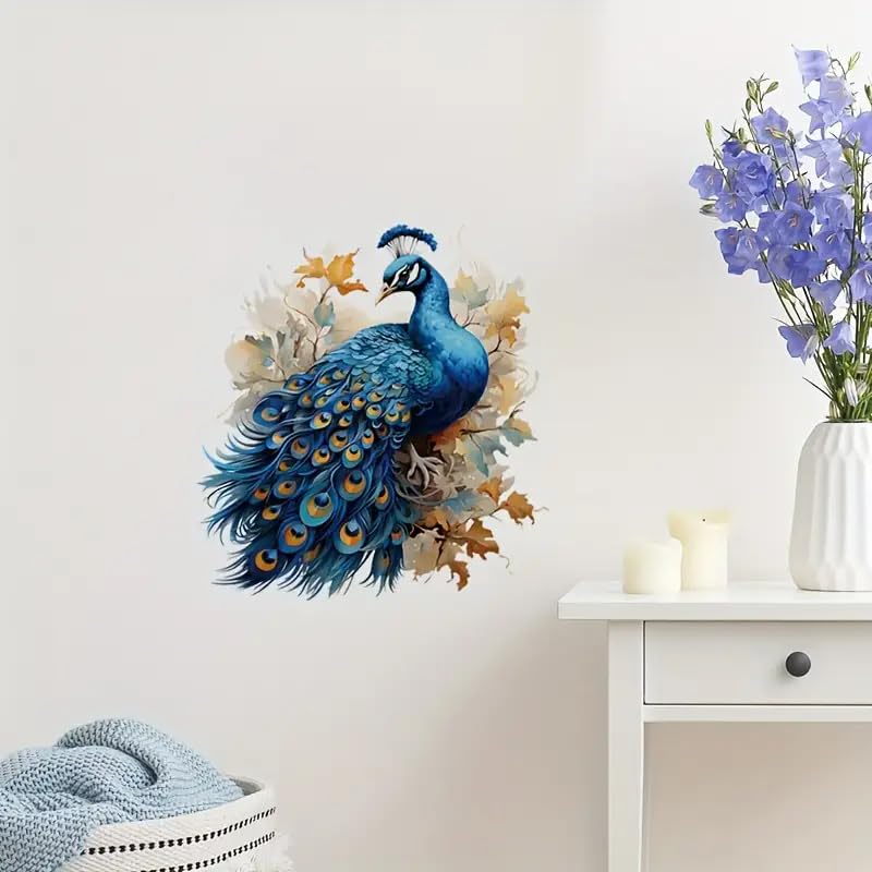 Peacock Blue Floral Toilet Seat Decal - Self-Adhesive Bathroom Sticker