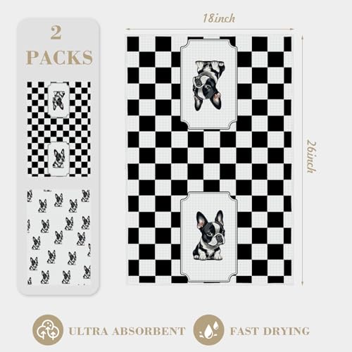 Boston Terrier Kitchen Towels Set of 2 - Cute Animal Design, 18x26in
