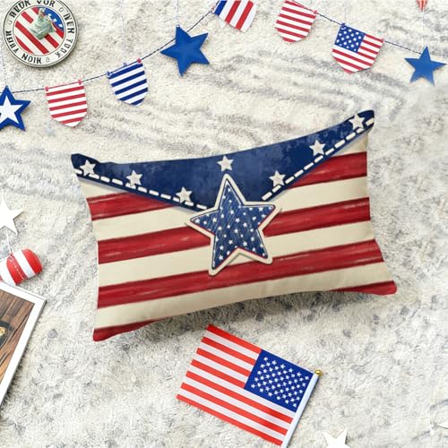 Red & Blue 12x20 Inch Patriotic Pillow Cover for 4th of July & Memorial Day Decor